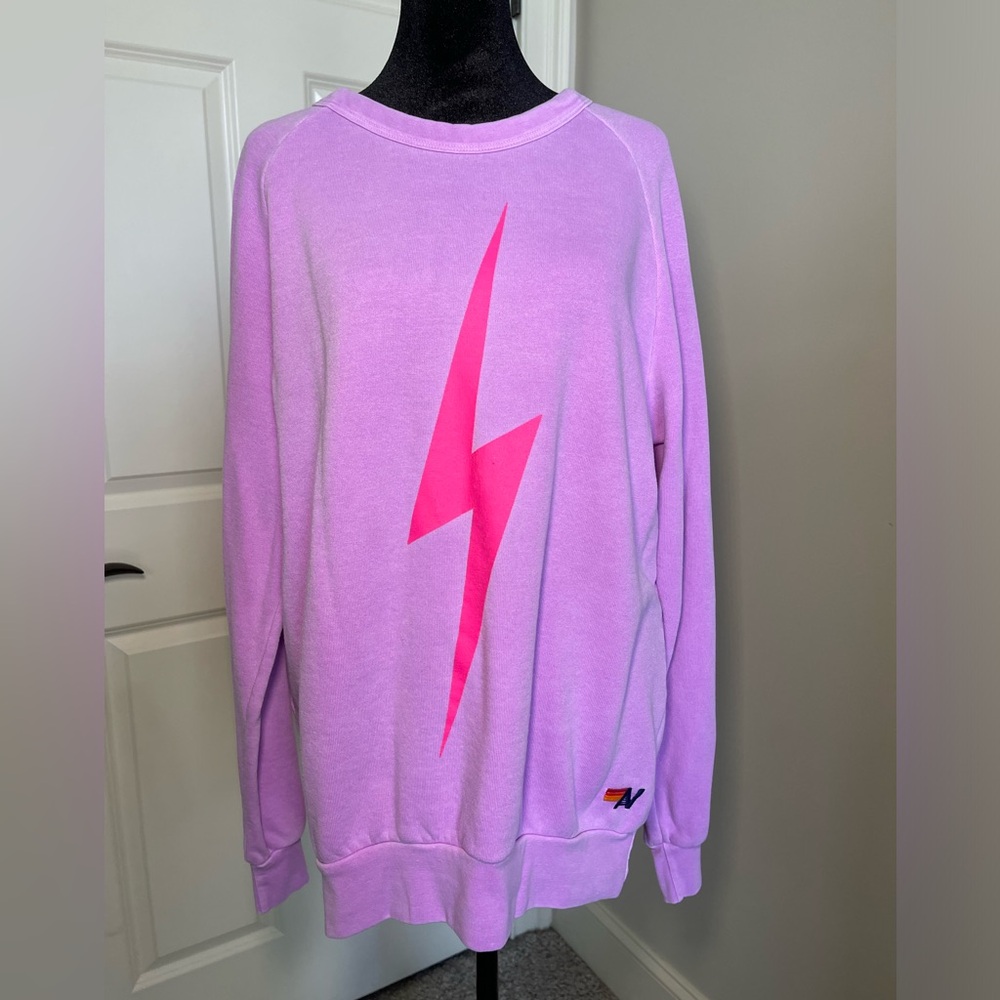 Aviator Nation Purple Lavender Lightning Bolt Sweatshirt Size L Made in USA